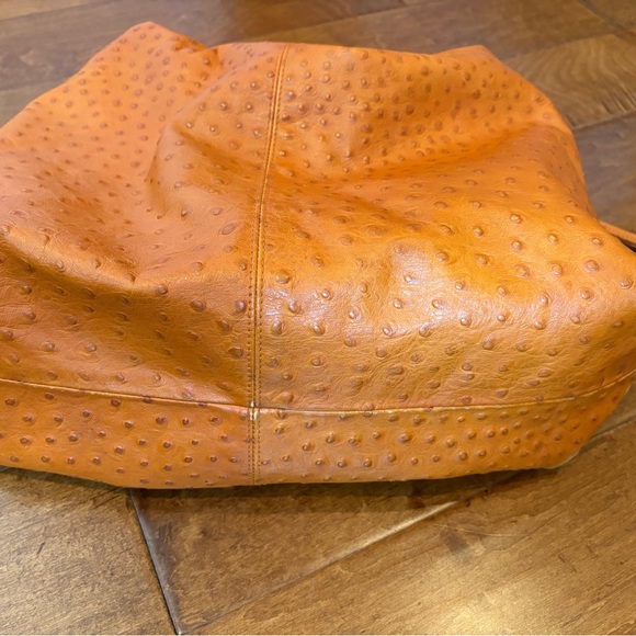 Furla Vibrant Orange Ostrich, Leather Shoulder Bag - Picture 3 of 4
